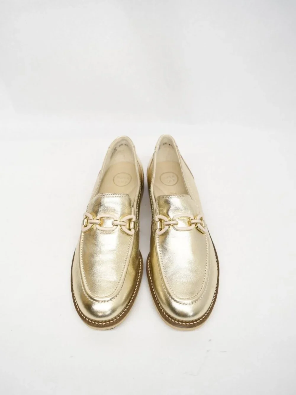 $500 PAUL GREEN ADA LOAFER SLIP ON LEATHER PLATINO GOLD VAMP HARDWARE 8 (TF14)
